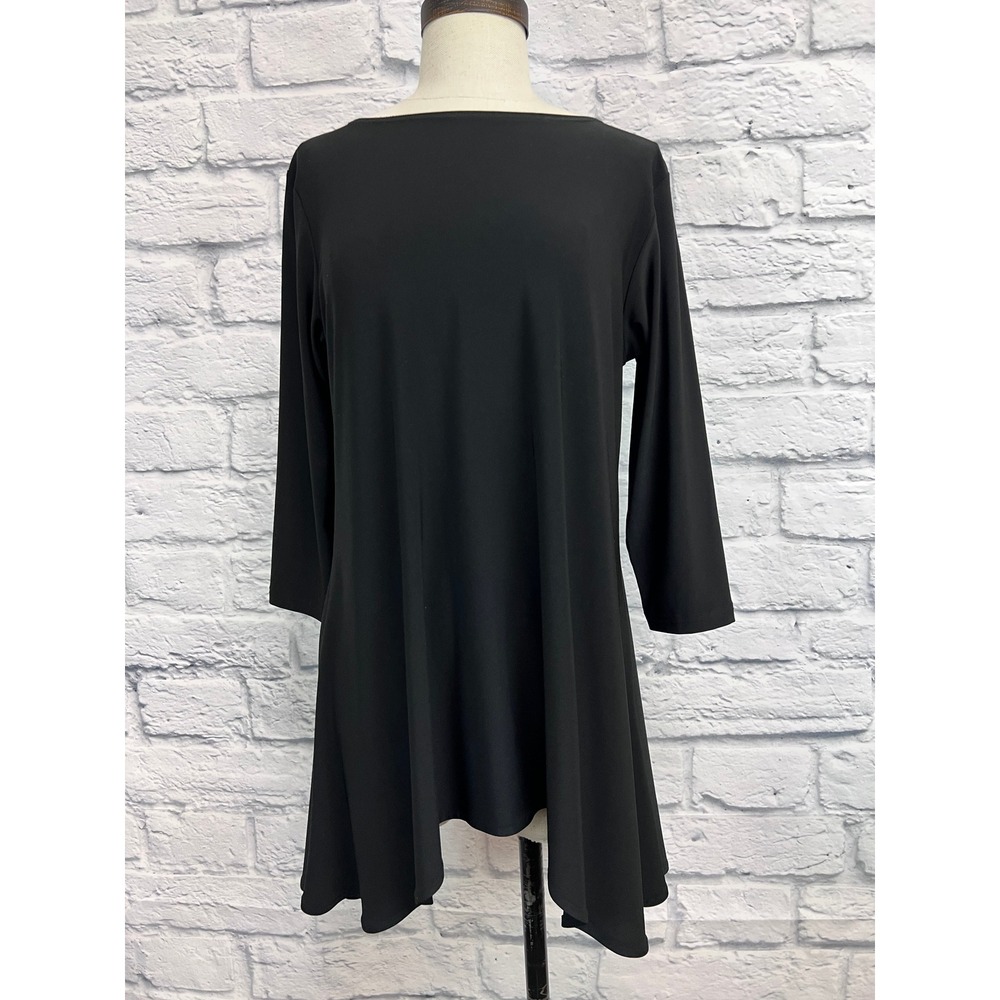 Sympli Tunic Top Women 10 Black Excellent Sharkbite Hem 3/4 Sleeve Boat Neck